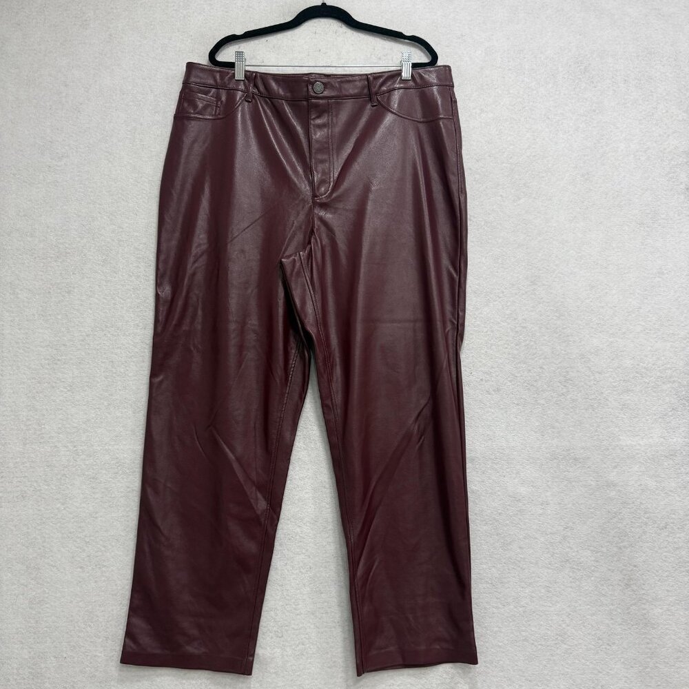 Joie Pants Womens 18 Burgundy Faux Leather Polyurethane Straight Leg High Rise